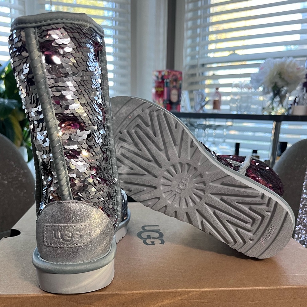 UGG Silver and Pink Sequin Boots